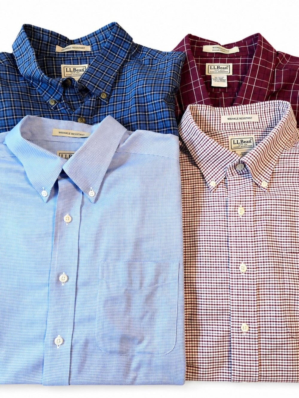 Lot 4 LL Bean Mens Wrinkle Free Button Front Shirt L, XL Tall Long Sleeves